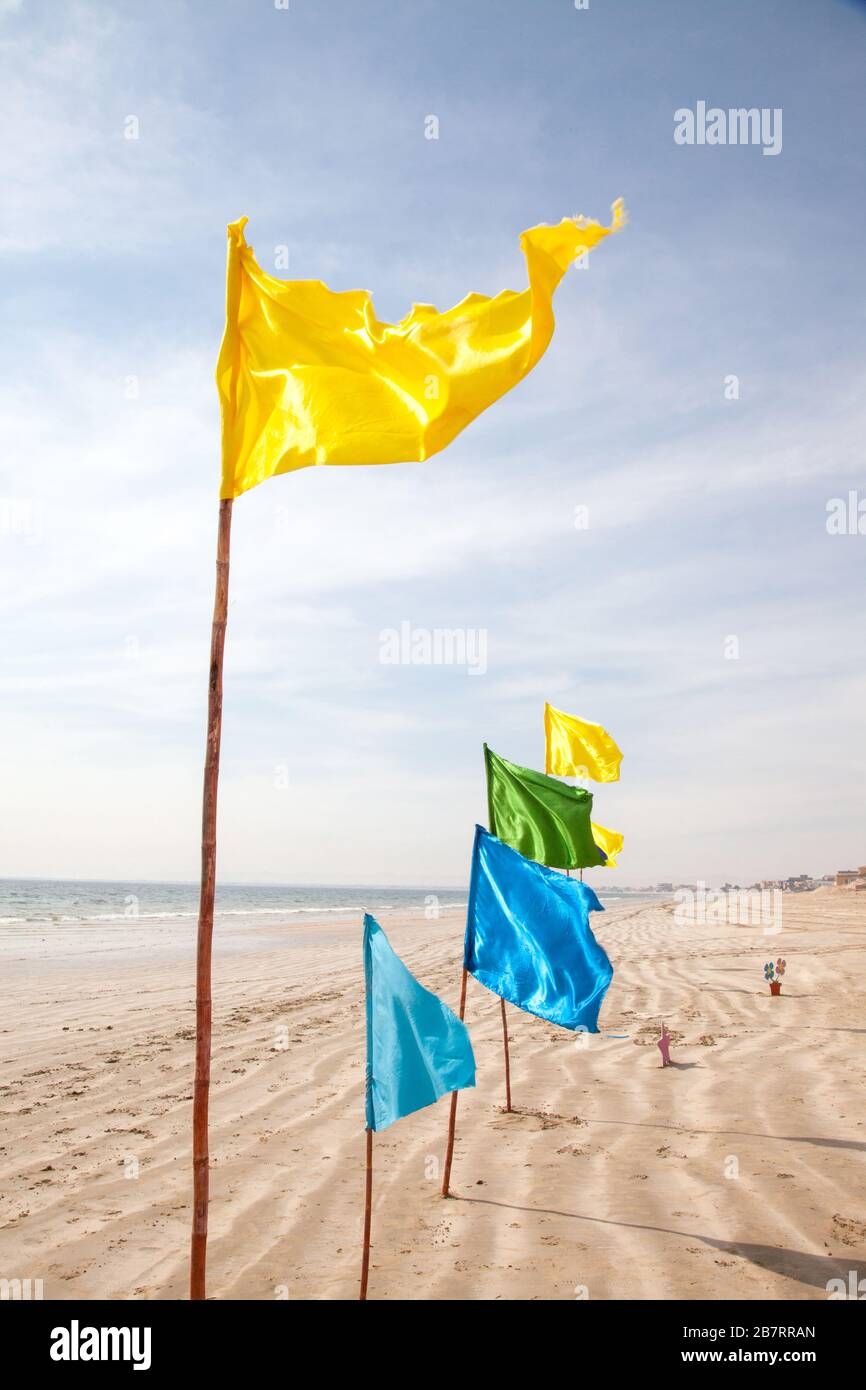 Colourful Flags On Beach Background In Summers Stock Photo Alamy