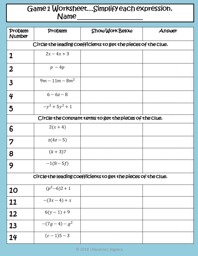 Combining Like Terms Using The Distributive Property Absolute Algebra