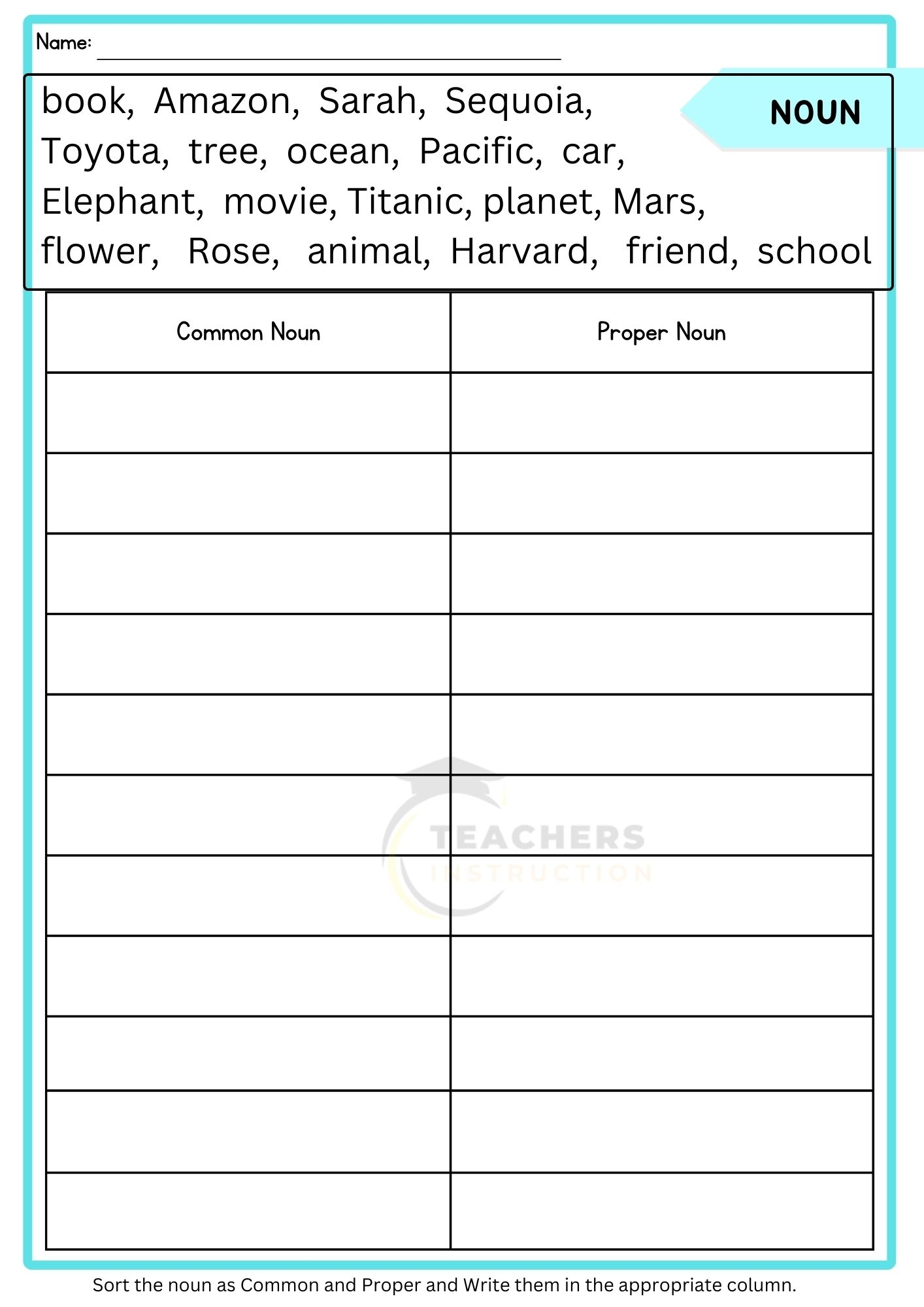 common and proper nouns worksheets