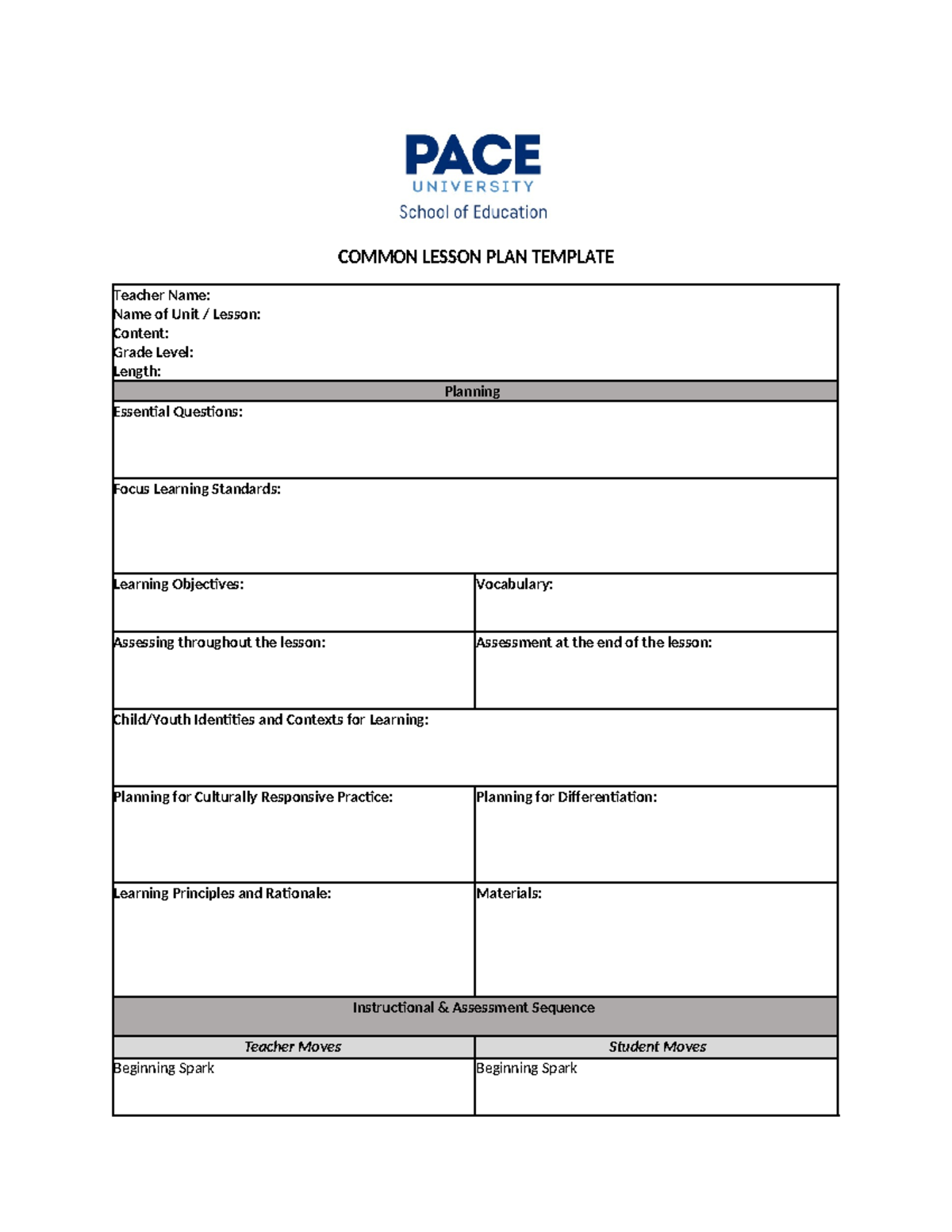 Common Lesson PLAN Template COMMON LESSON PLAN TEMPLATE Teacher 