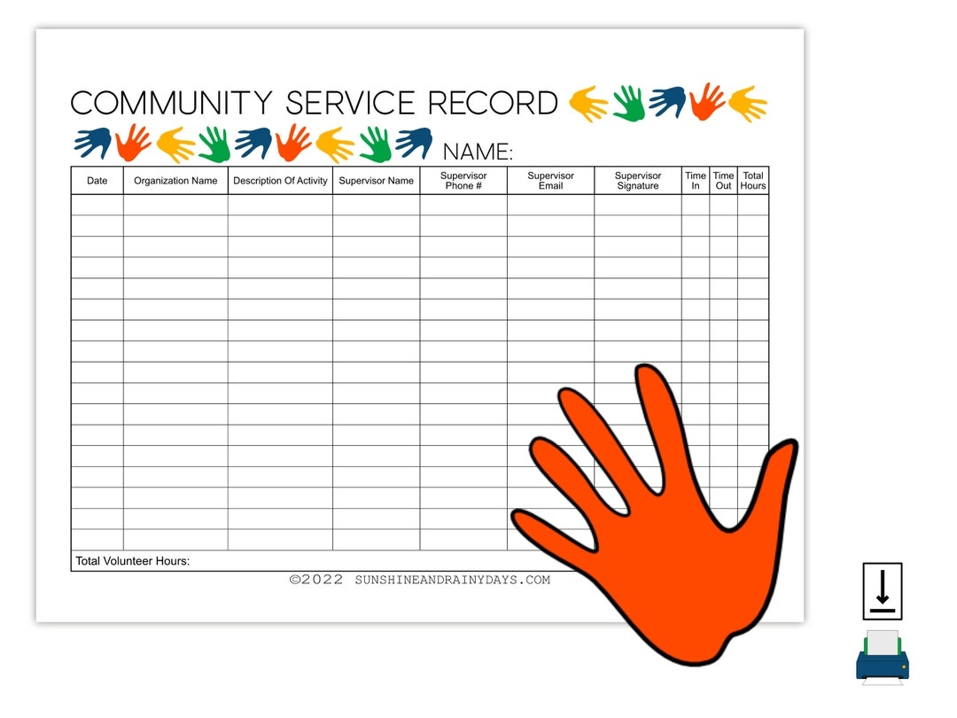 community service hours worksheet