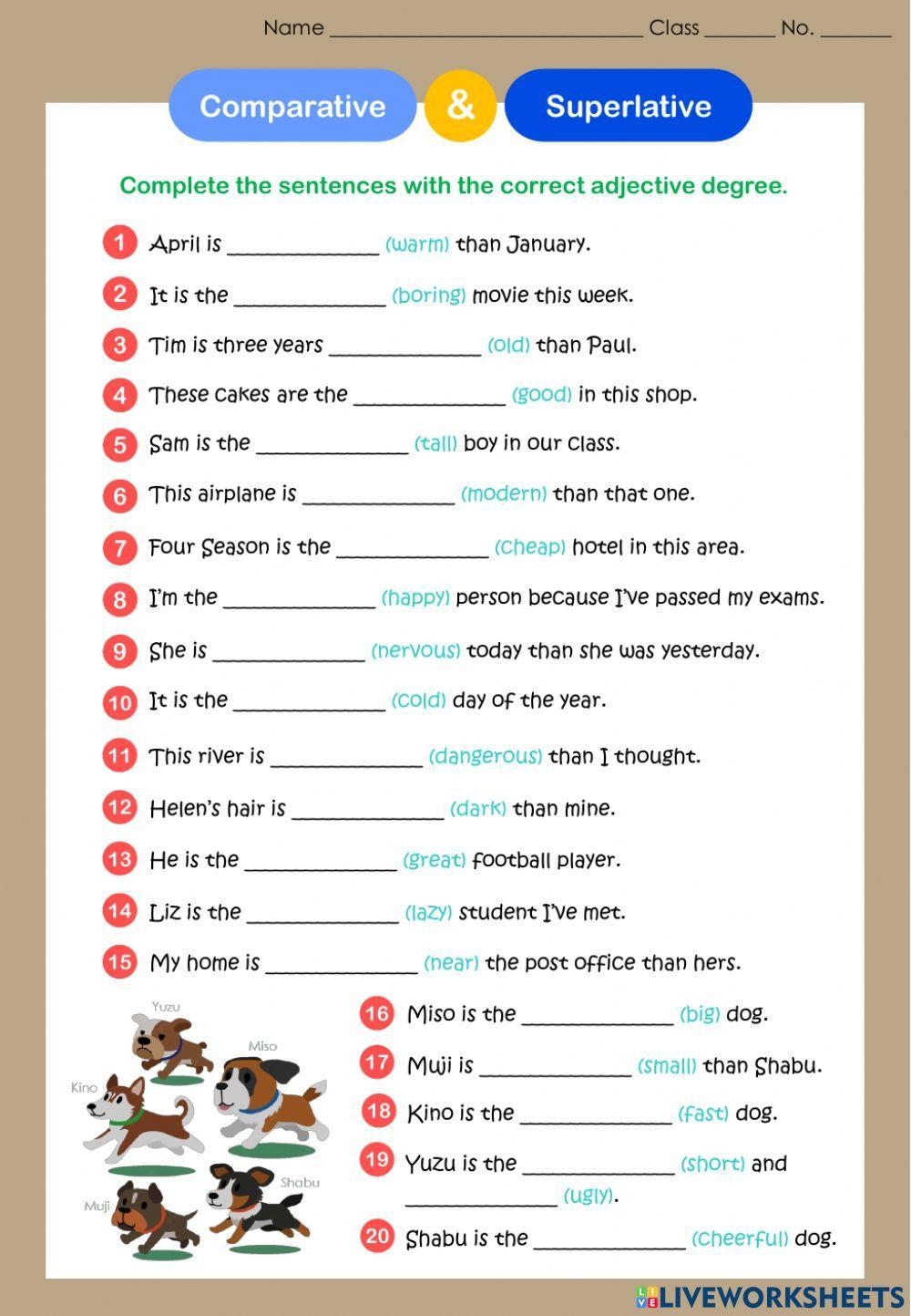 Comparative U0026 Superlative Adjectives Exercise For Grade 8 Live Worksheets Library