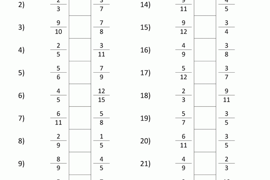 Comparing Fractions Worksheet