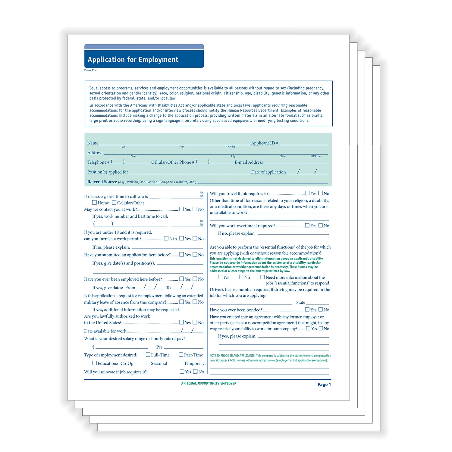 ComplyRightDealer Job Application Long Form 50 State Compliant Pack Of 50