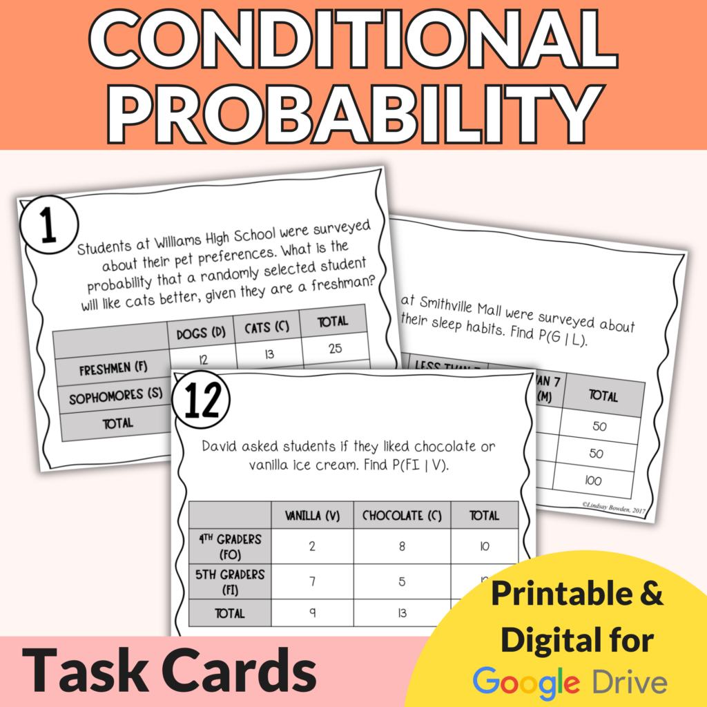 Conditional Probability Task Cards Lindsay Bowden
