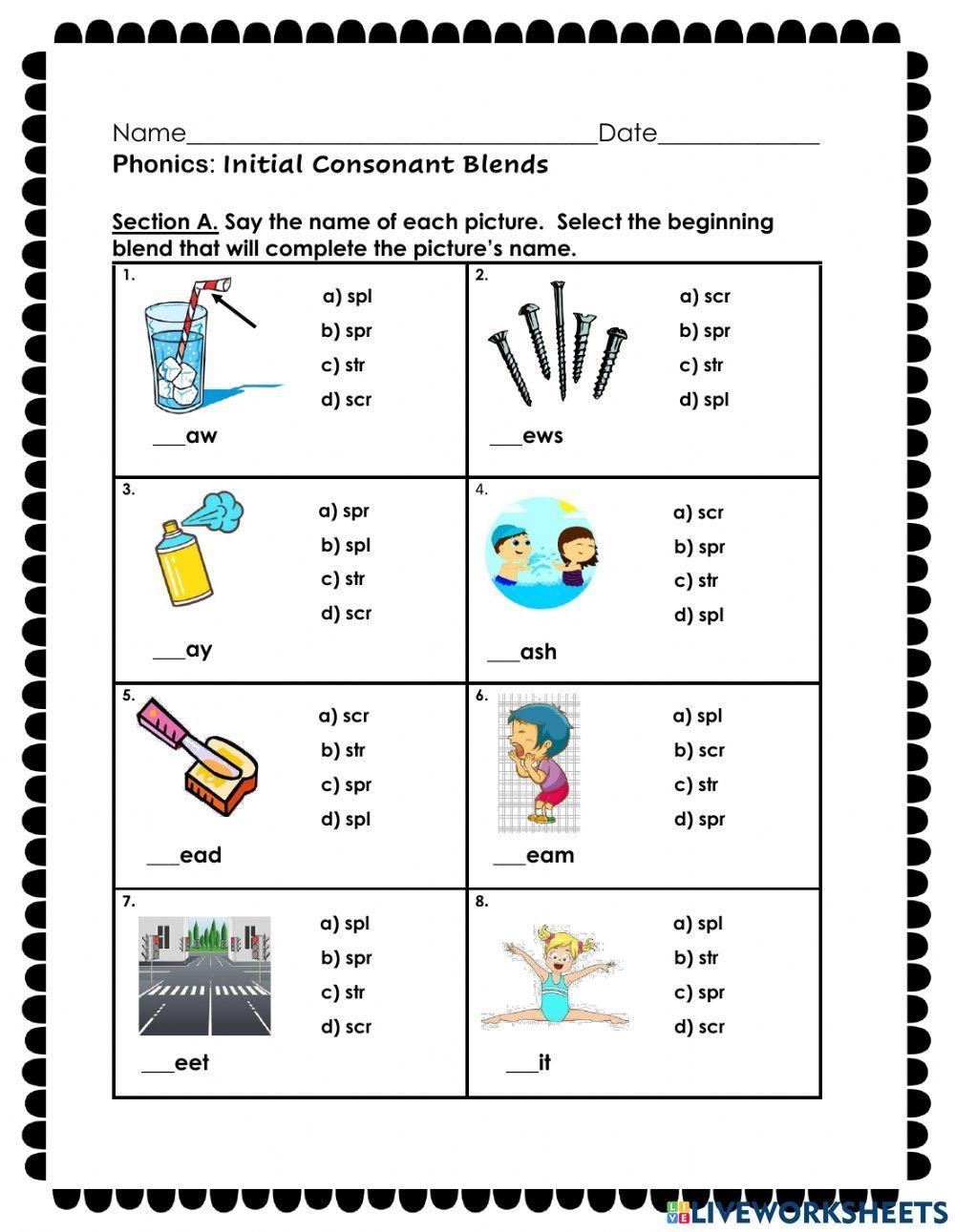Consonant Blends 3 Letters Interactive Worksheet Live Worksheets Worksheets Library