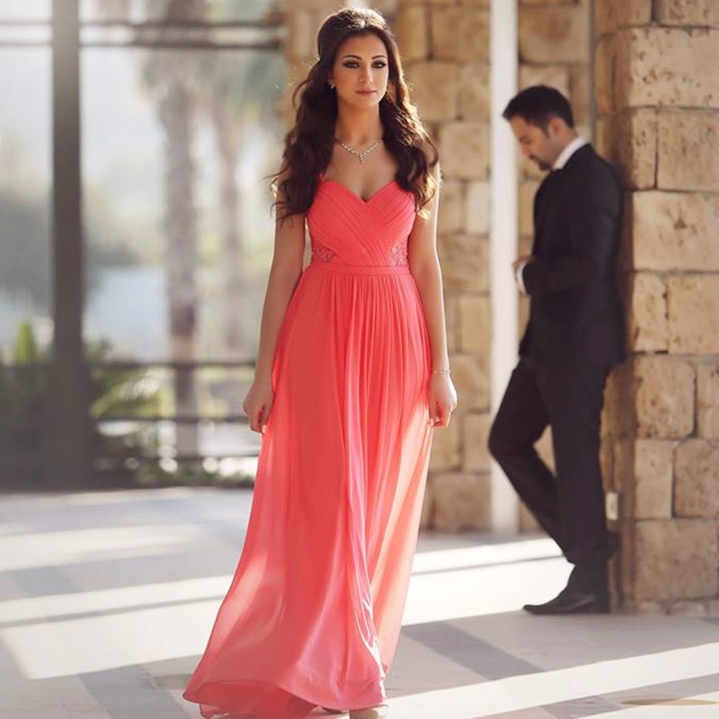 Coral Pink Prom Dress Chiffon Evening Dress Elegant Evening Gowns long Formal Dress sweetheart Dresses