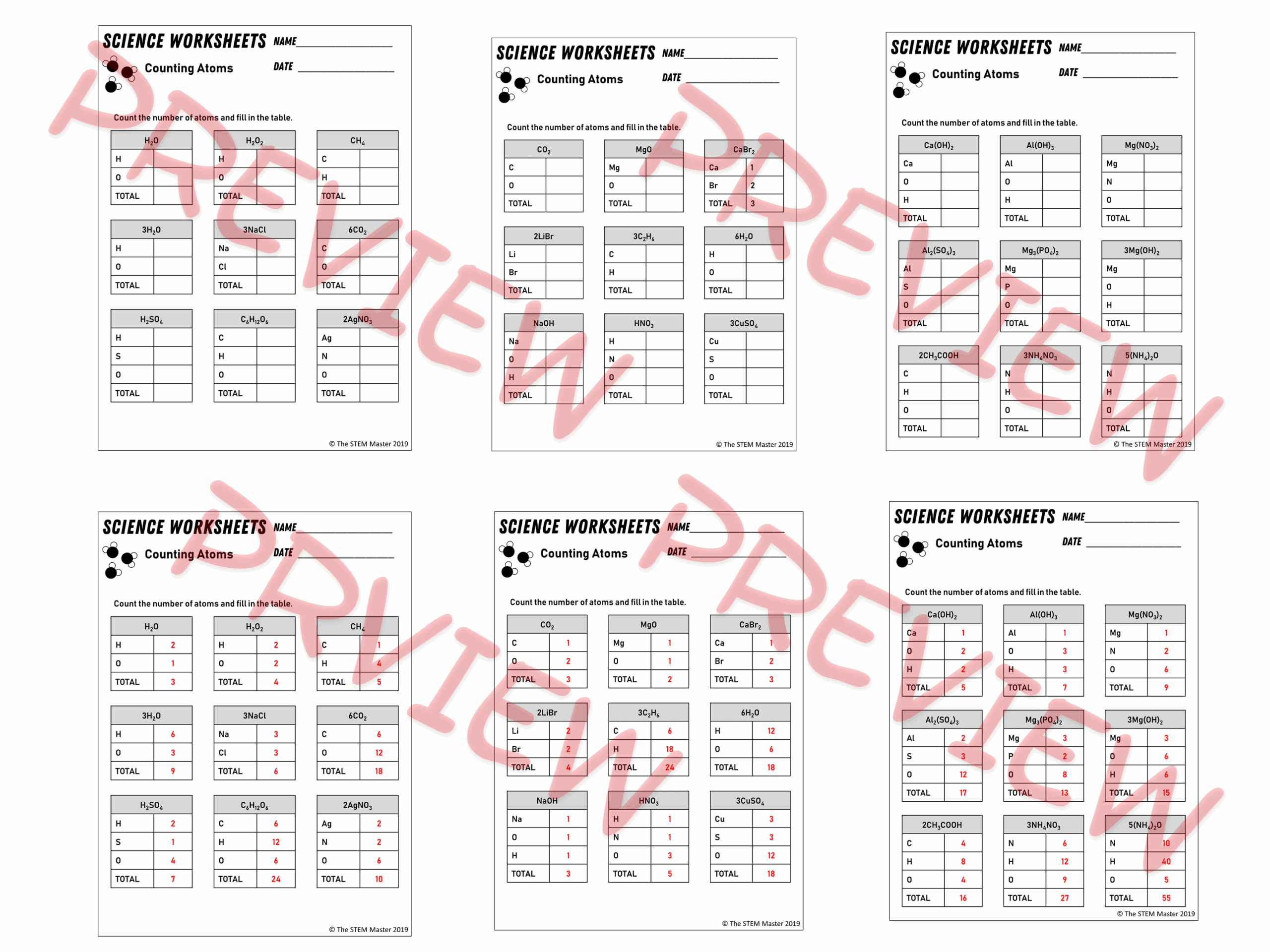 counting atoms worksheet answer key