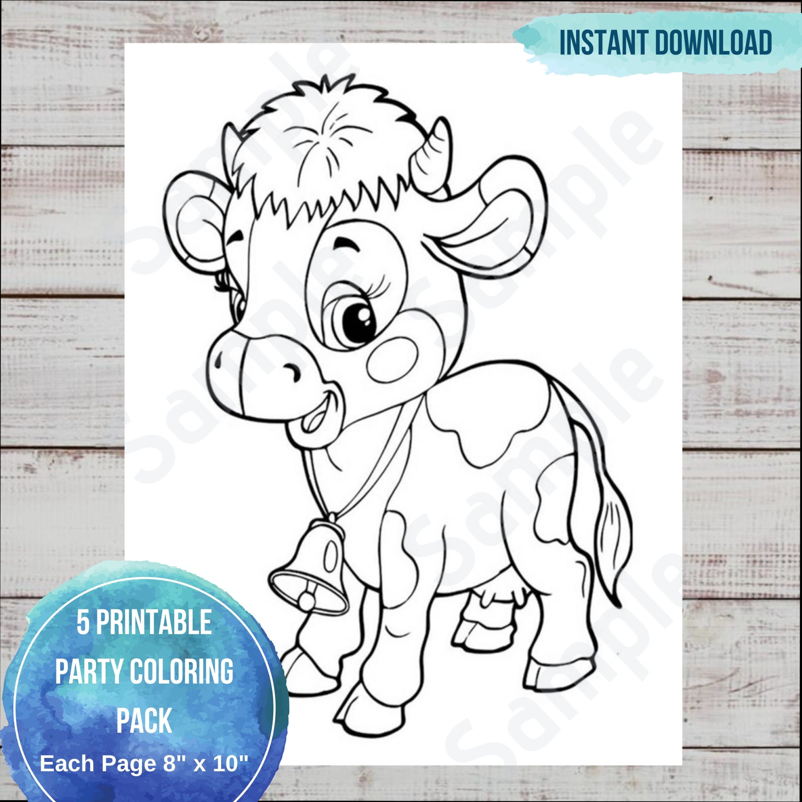 Cow Coloring Pack Printable Kids Activity Cow Birthday Fun 