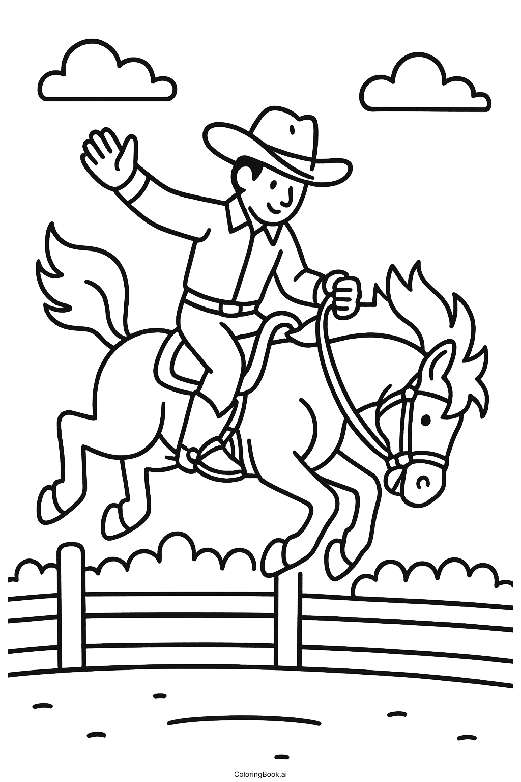 Cowboy Riding A Bucking Bronco In Rodeo Coloring Page Free PDFu0026PNG Printable 