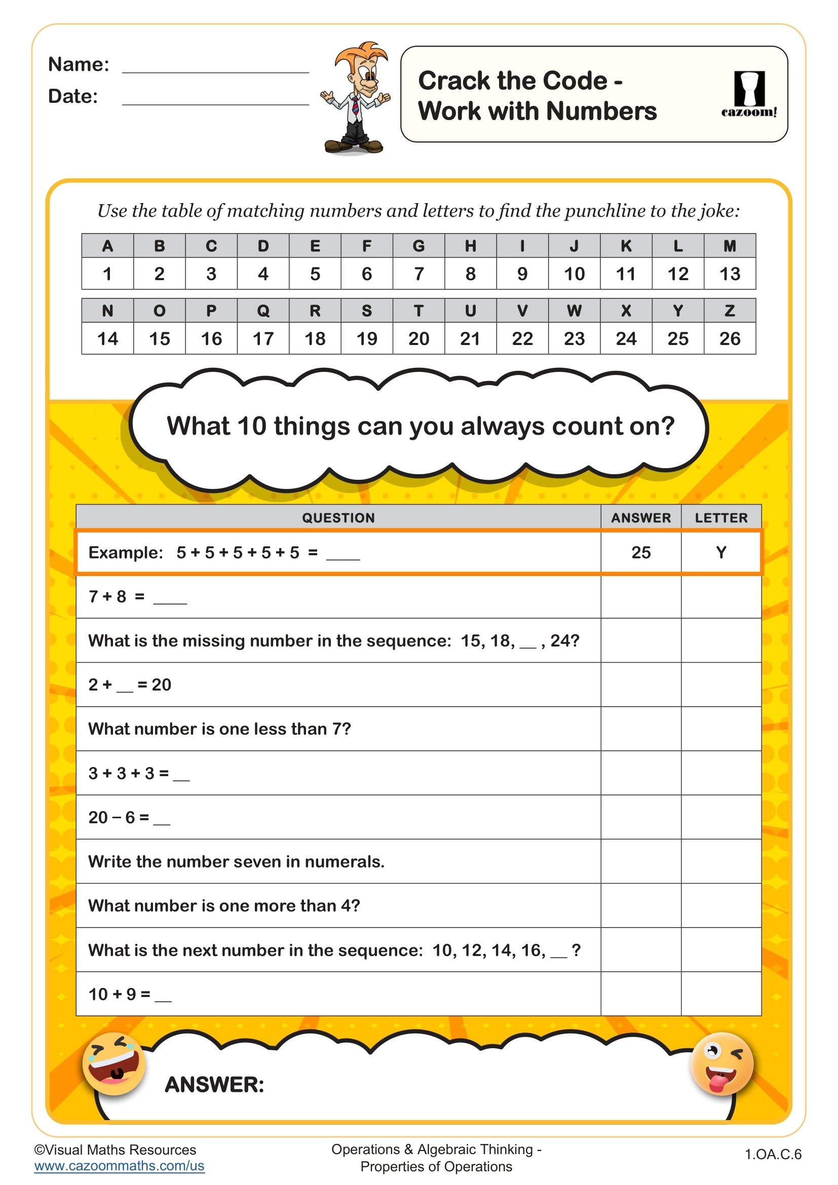 Crack The Code Work With Numbers Worksheet Fun And Engaging 1st Grade Operations U0026 Algebraic Thinking Worksheet