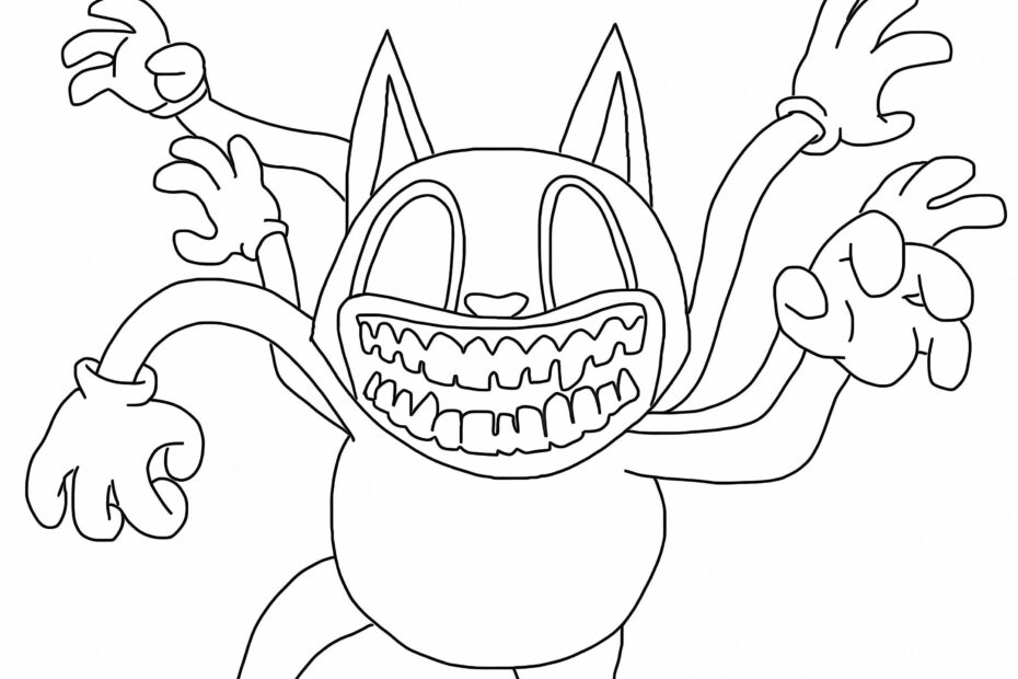 Creepy Cartoon Cat Coloring Page
