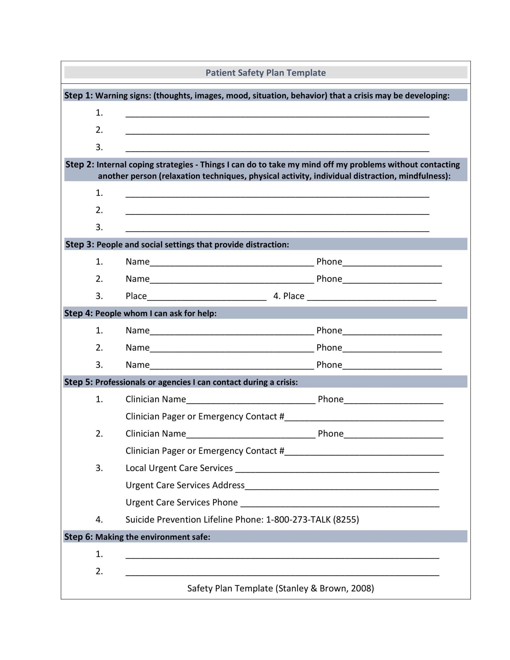 suicidal safety plan template