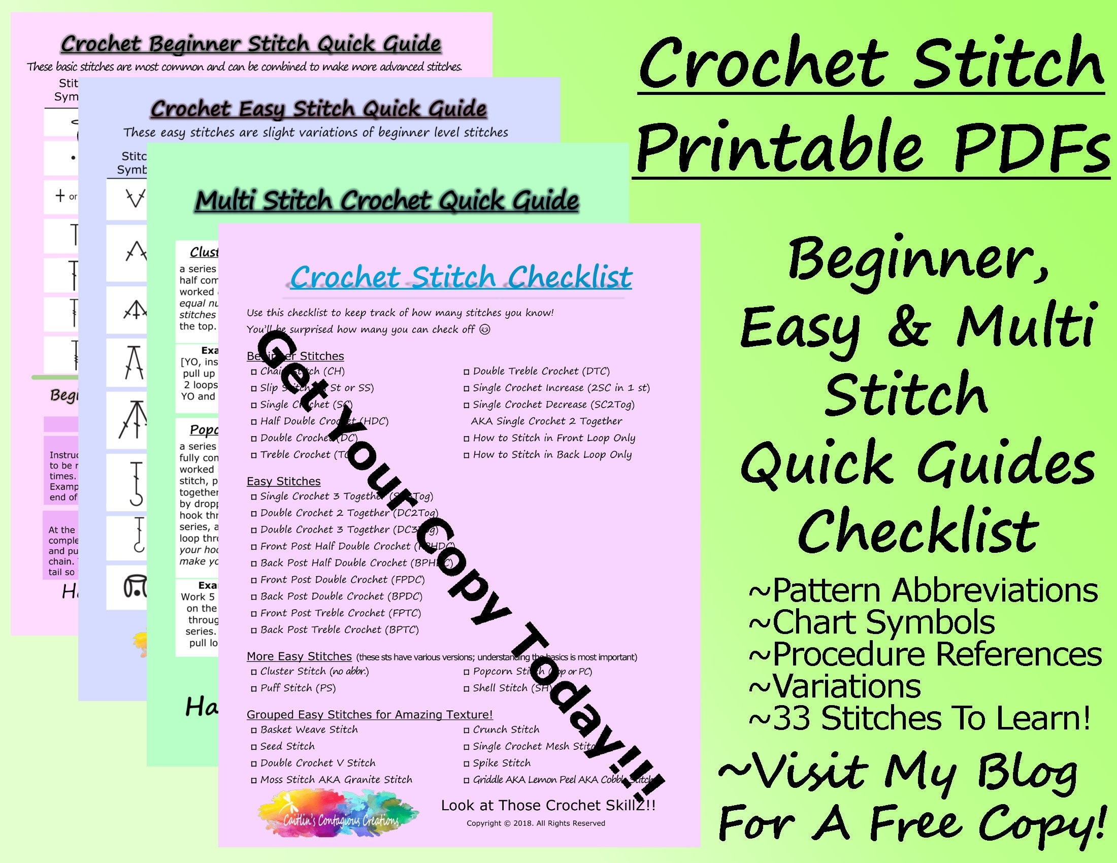 Crochet Stitch Quick Guides U0026 Checklist Printable PDF