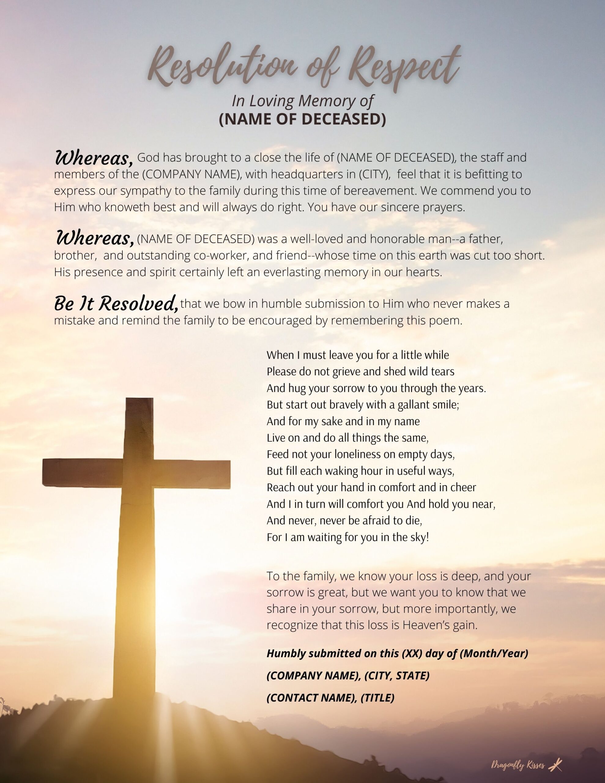 black printable church funeral resolution pdf