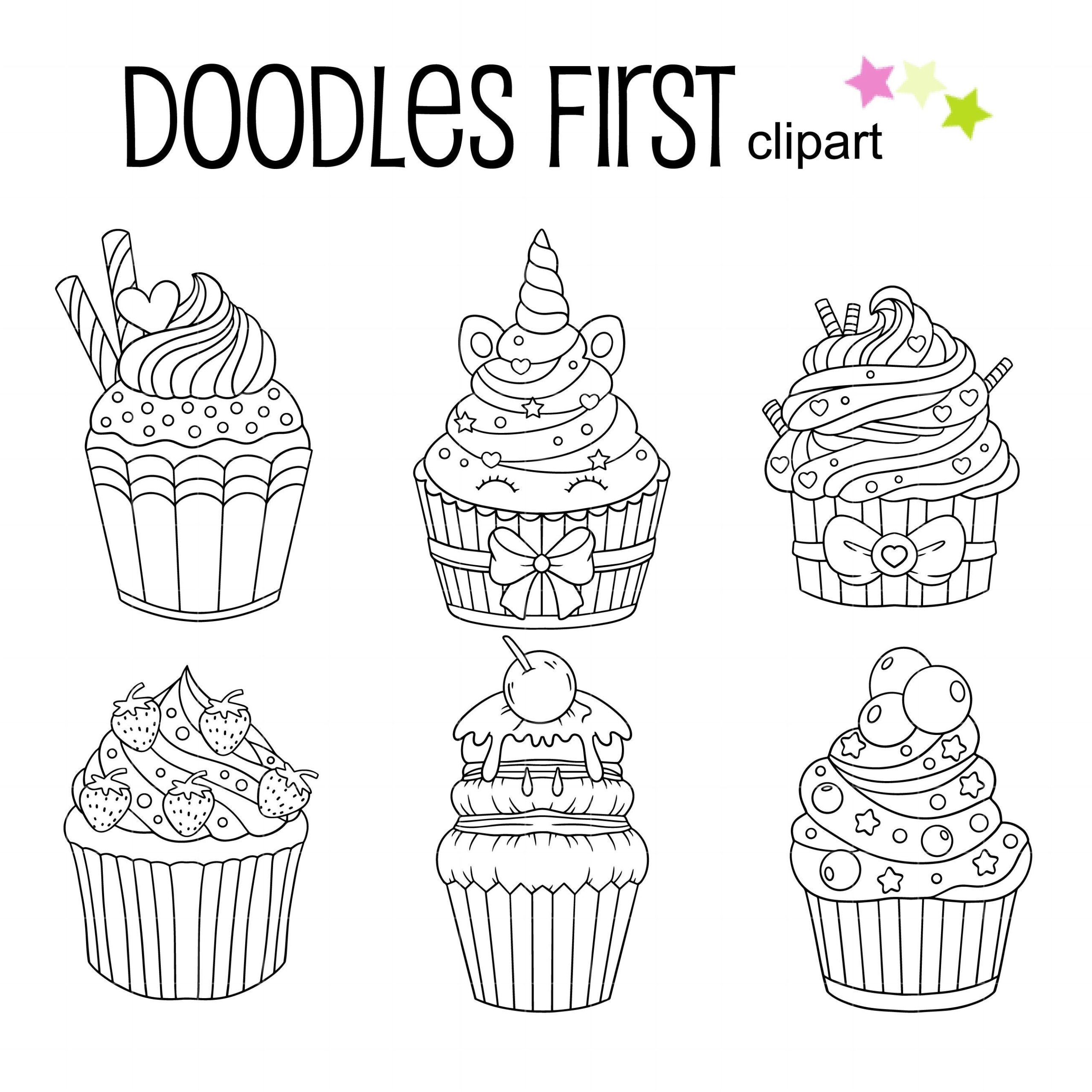 Cupcake Outline Drawings Digital Clip Art For Scrapbooking Card Making Cupcake Toppers Paper Crafts Etsy UK