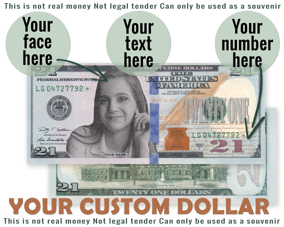 Custom Dollar Bill Personalized Dollar Digital Custom Fake Money New Examples Birthday Money Custom Face Printable