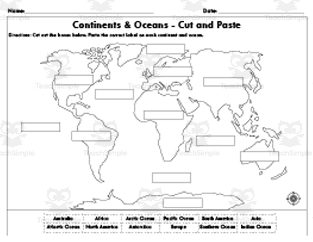 Cut And Paste Continents And Oceans World Map