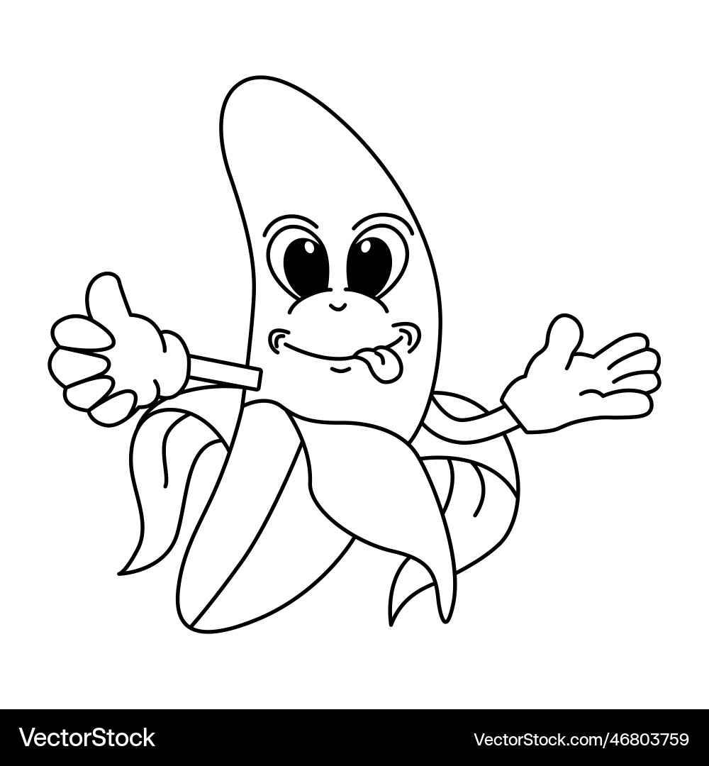 Cute Banana Cartoon Coloring Page Royalty Free Vector Image