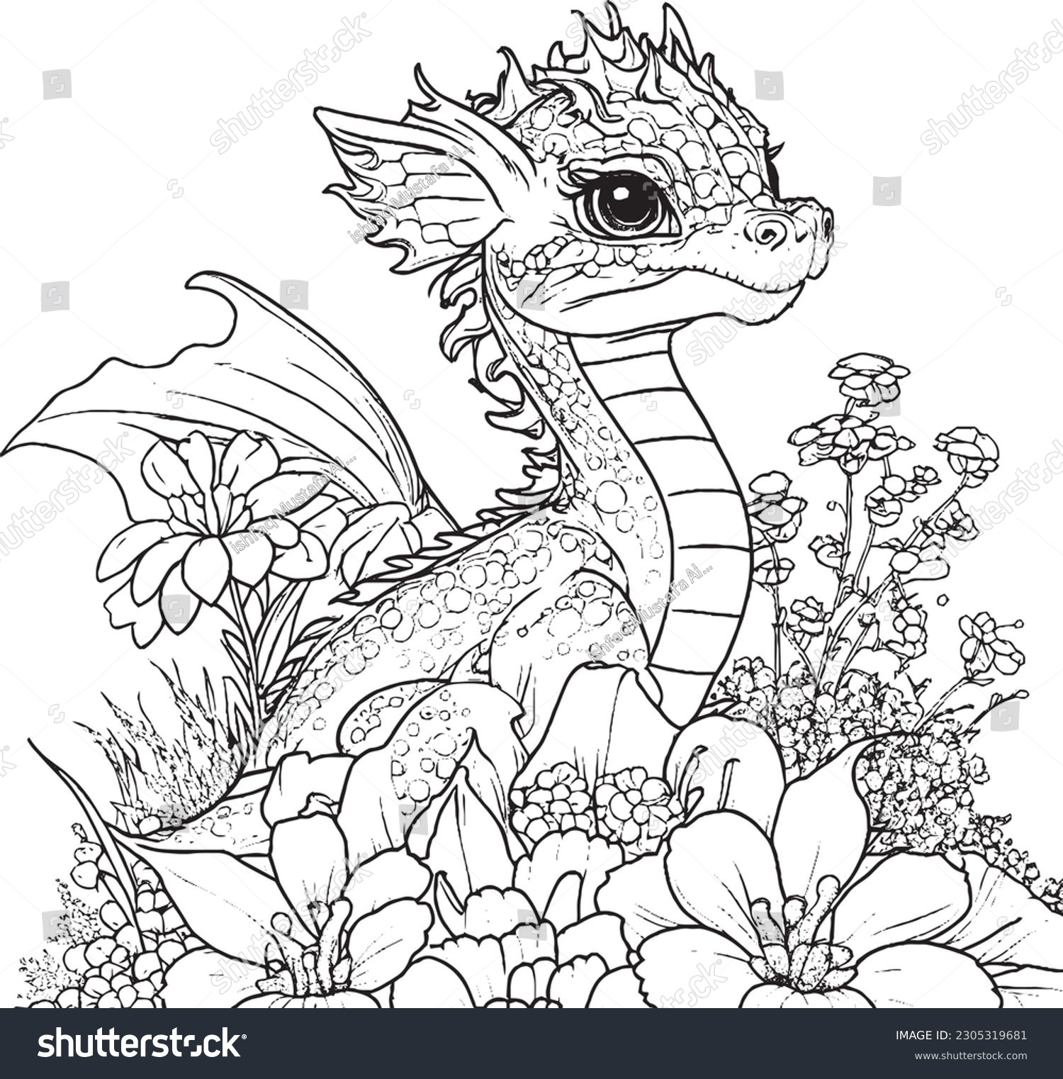 Cute Dragon Coloring Pages Kids Adults Stock Vector Royalty Free 