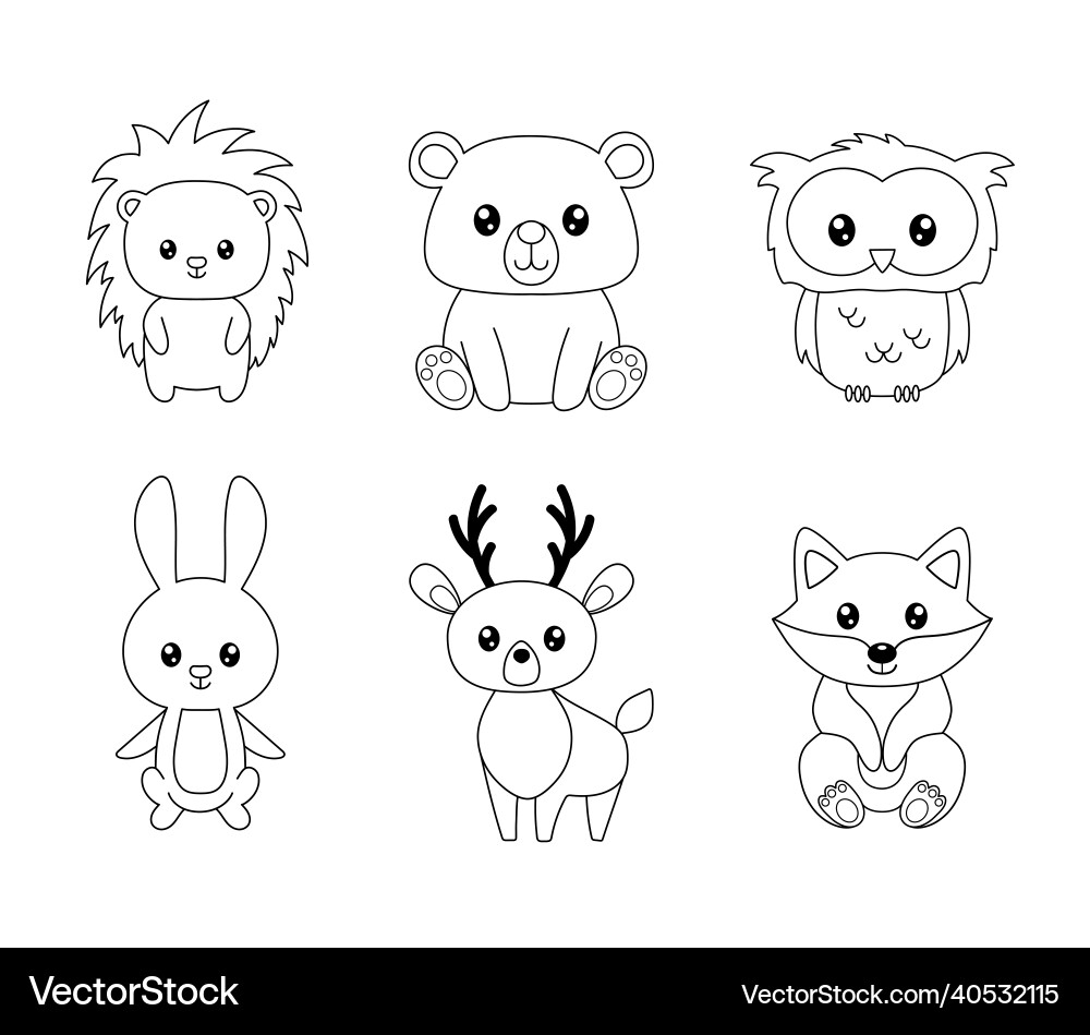 Cute Forest Animals Coloring Page Royalty Free Vector Image