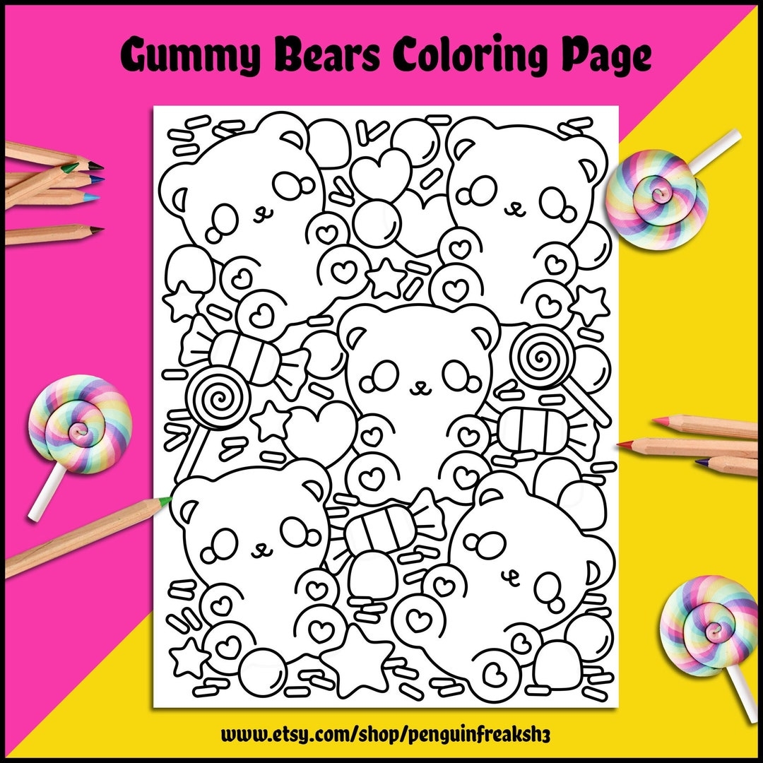 Cute Gummy Bear Candy Printable Coloring Page Etsy