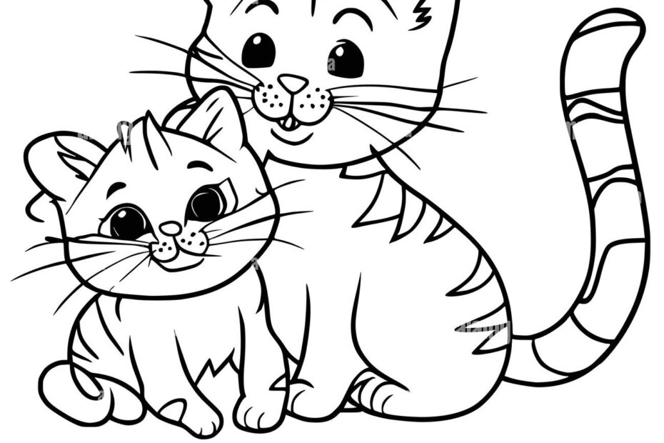 Cute Kitten And Mother Cat Coloring Pages For Kids Stock Vector