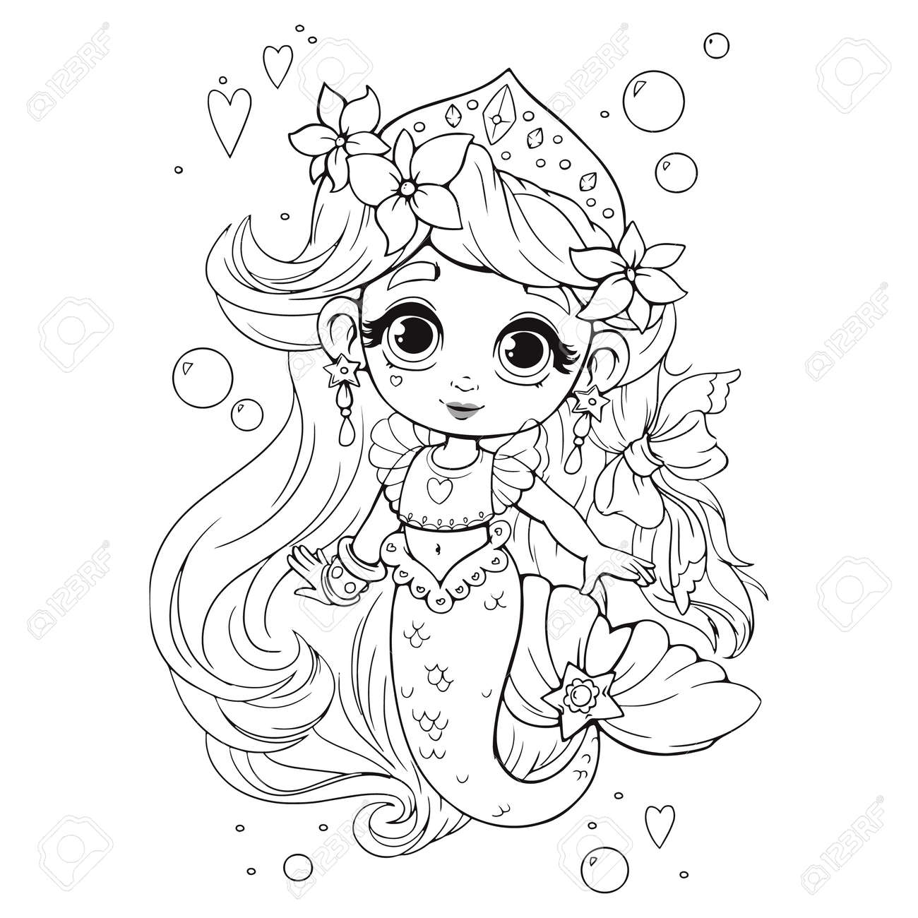 Cute Little Mermaid With Crown Coloring Book Coloring Book For 