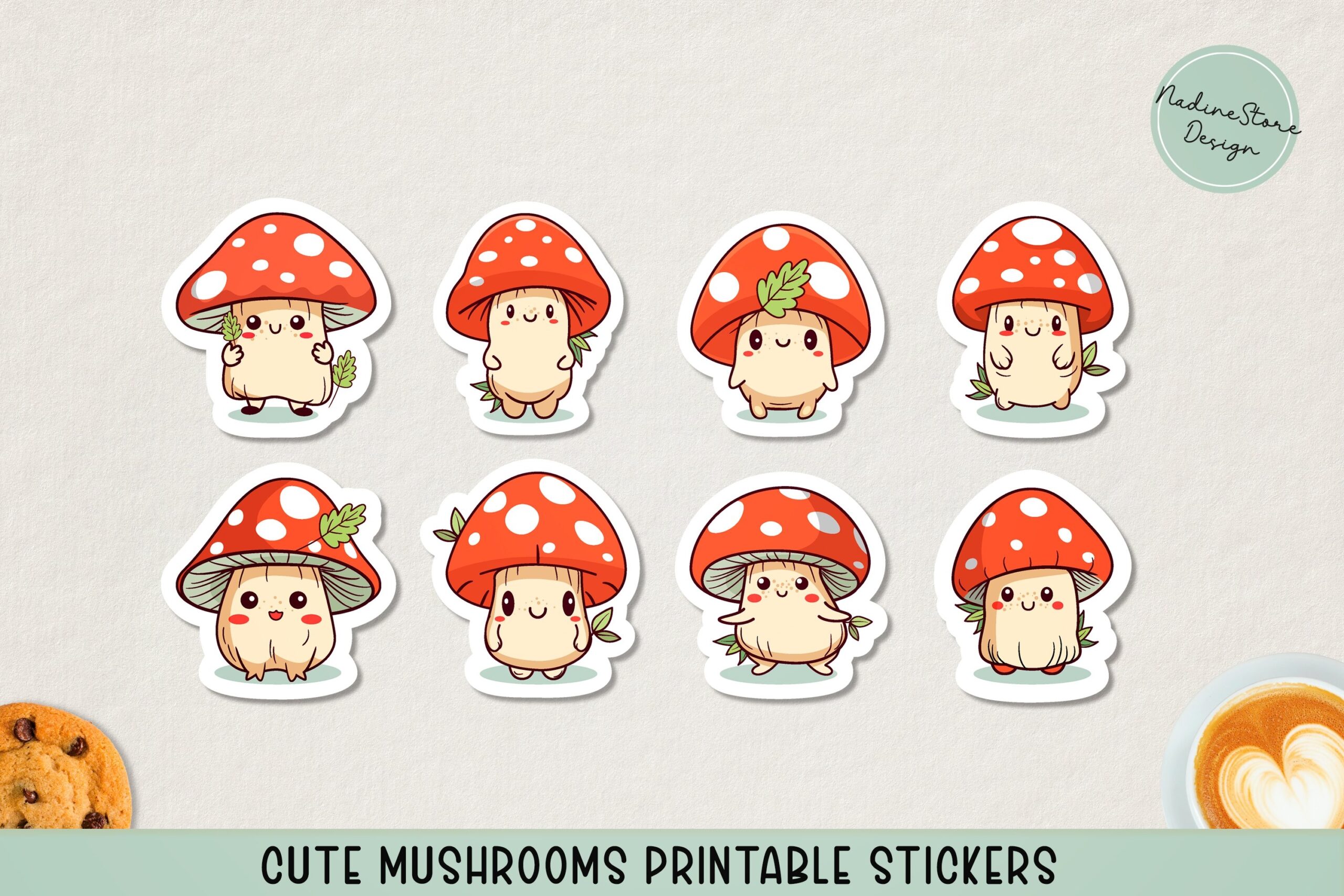 Cute Mushrooms Printable Stickers Cricut Stickers JPG PNG