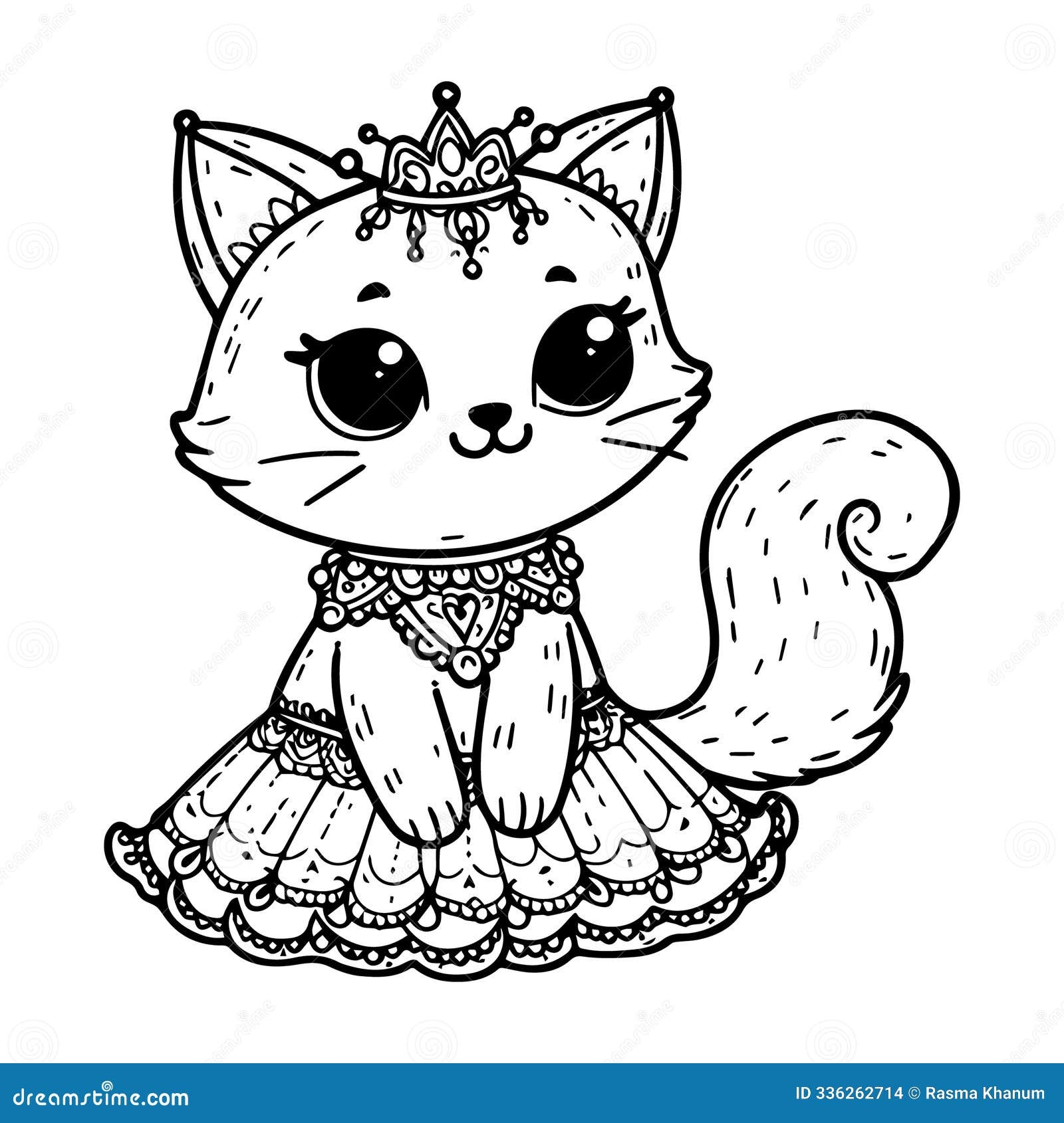 Cute Princess Cat Colouring Page Stock Illustration 