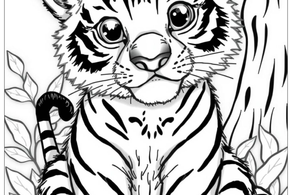 Cute Tiger Cub 2 Coloring Page Free PDFu0026PNG Printable
