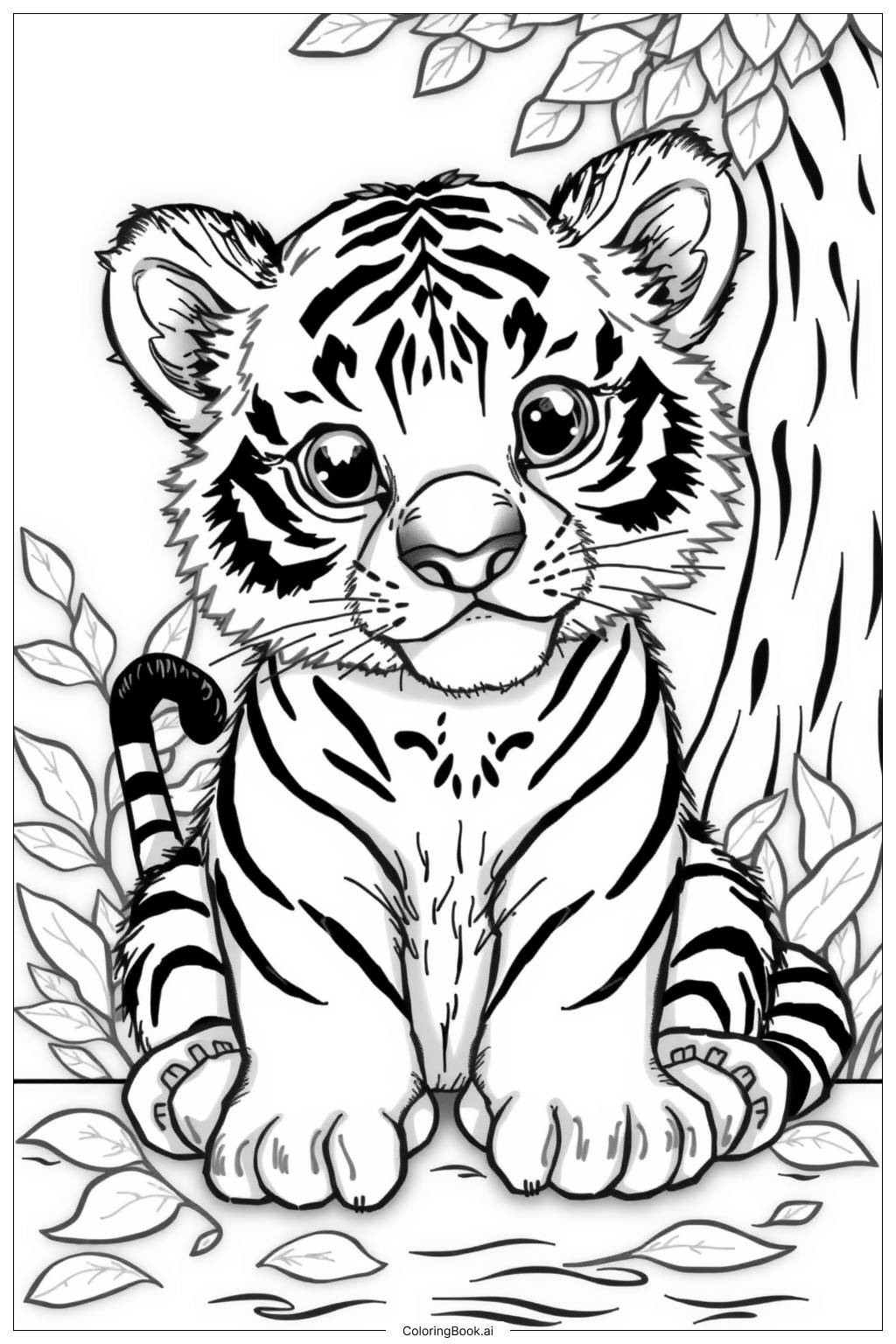 Cute Tiger Cub 2 Coloring Page Free PDFu0026PNG Printable 