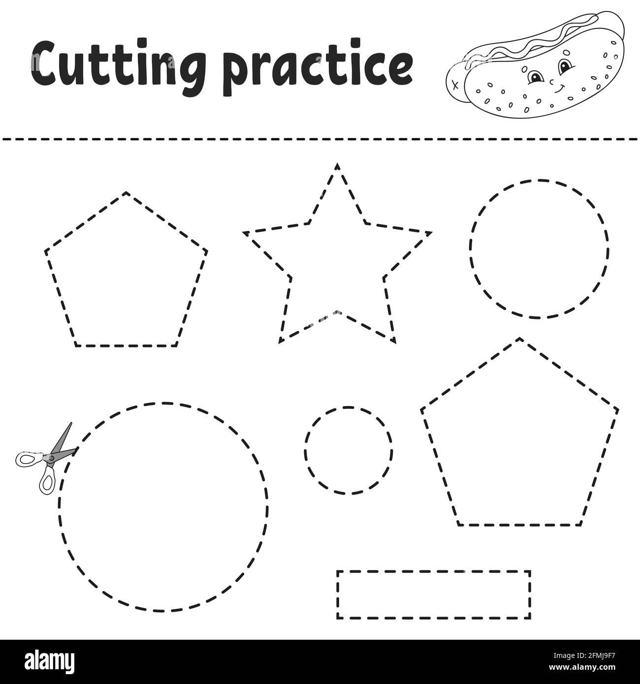 Cutting Practice For Kids Education Developing Worksheet Activity Page With Pictures Game For Children Isolated Vector Illustration Funny Charact Stock Vector Image U0026 Art Alamy