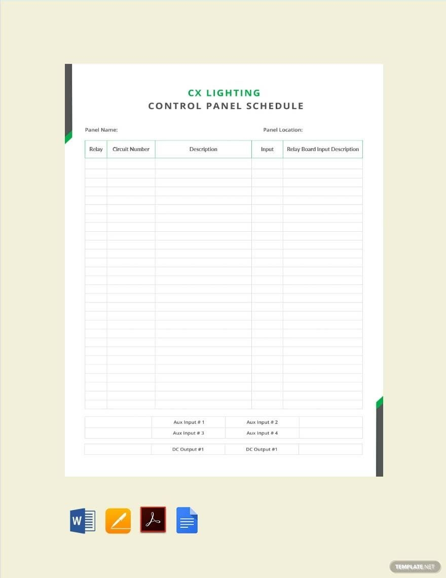 CX Lighting Control Panel Schedule Template In Word Pages PDF 