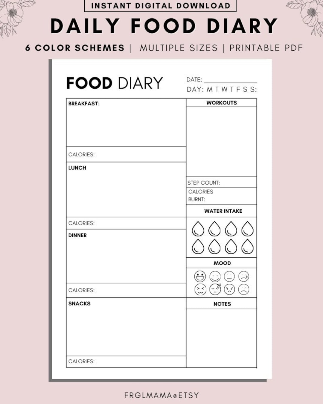 Daily Food Diary Printable A4 A5 Printable Daily Food Journal Minimalist Daily Calorie Tracker Daily Calorie Counting Food Diary PDF Etsy UK