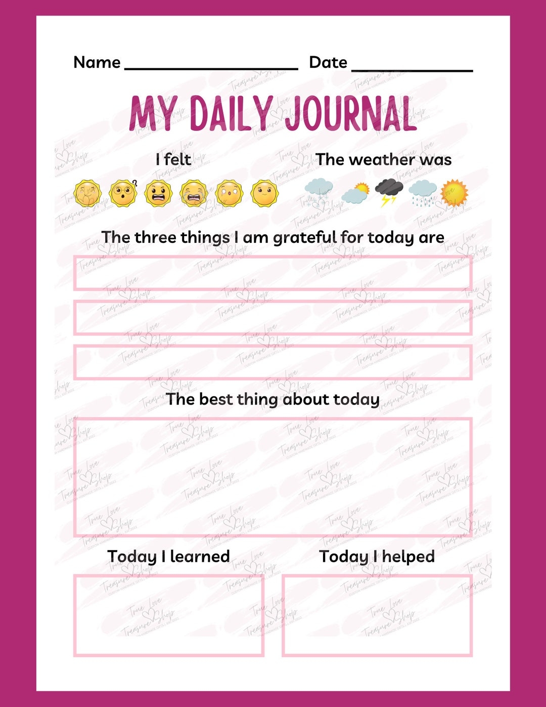 Daily Journal Entry For Students Kids Teens Home School Worksheet Fun Unusual Instant Download Etsy