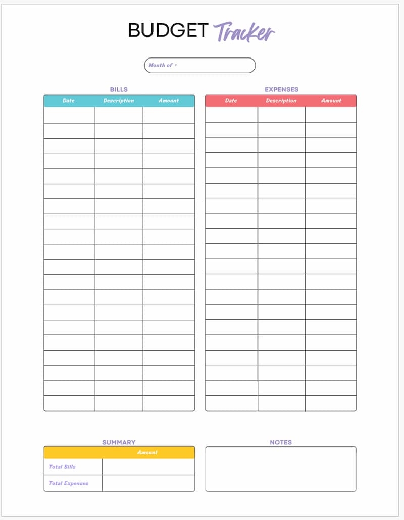 budget printable