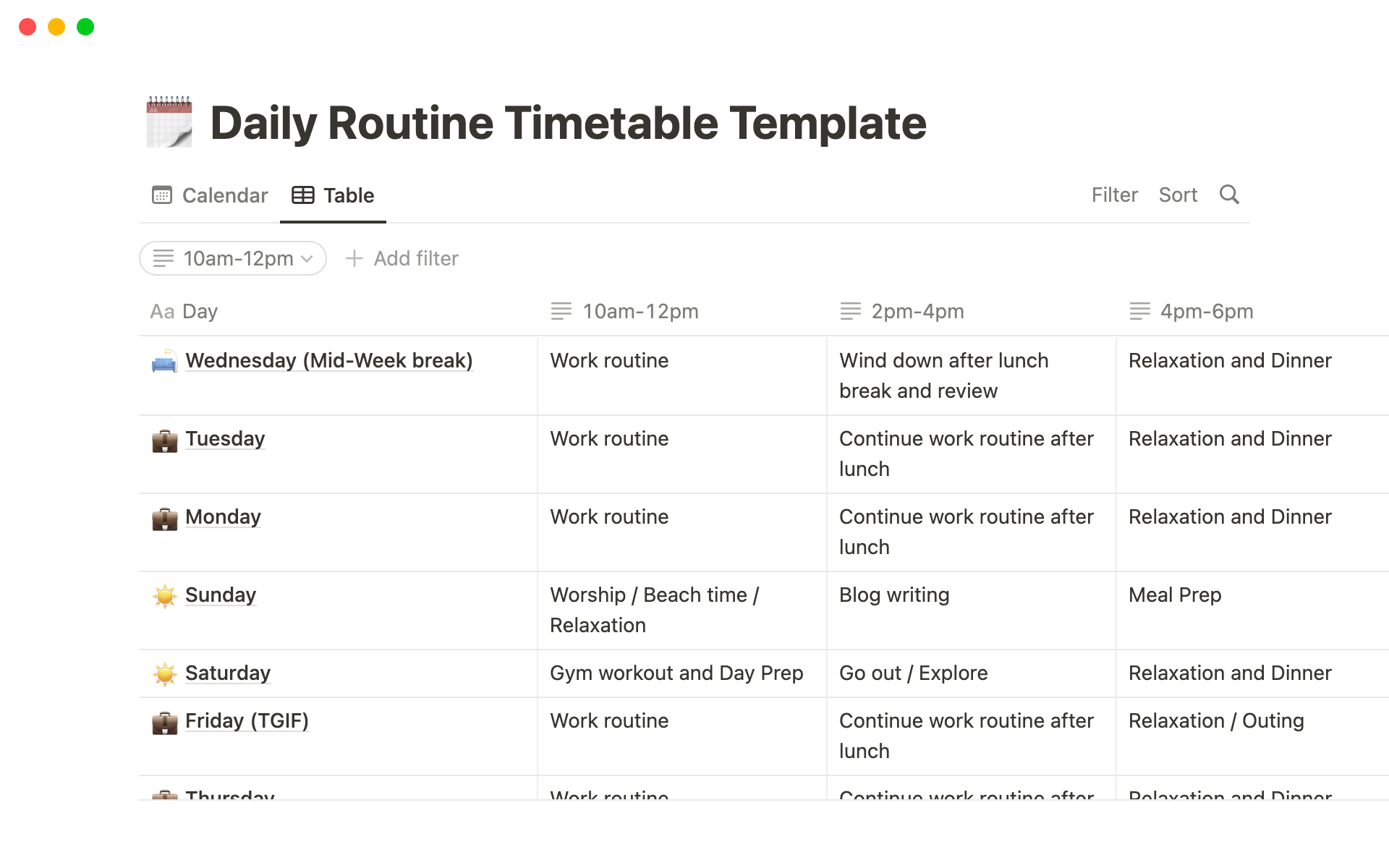 Daily Routine Timetable Template By Michael Itorobong Essiet Notion Marketplace