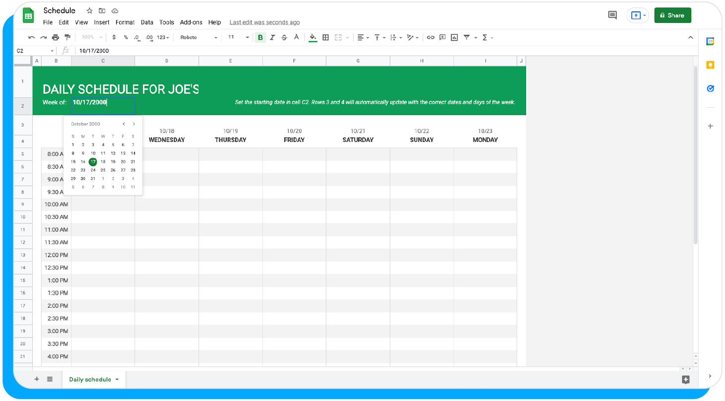 google docs templates schedule