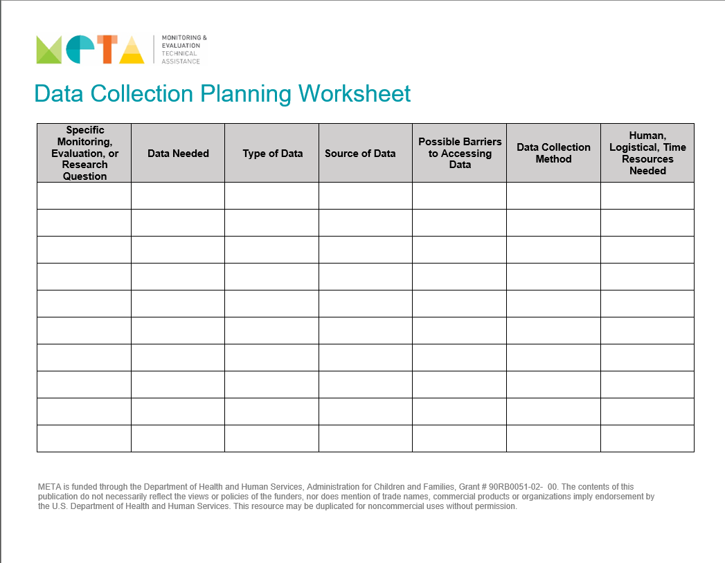 Data Collection Planning Worksheet Switchboard