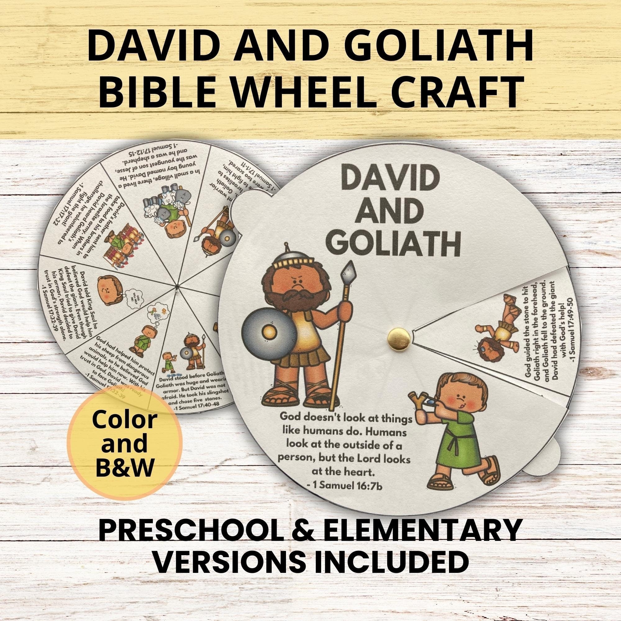 David And Goliath Bible Spinner Wheel Sunday School Craft Printable Old Testament Bible Story Activity Faith In God Children s Church Etsy