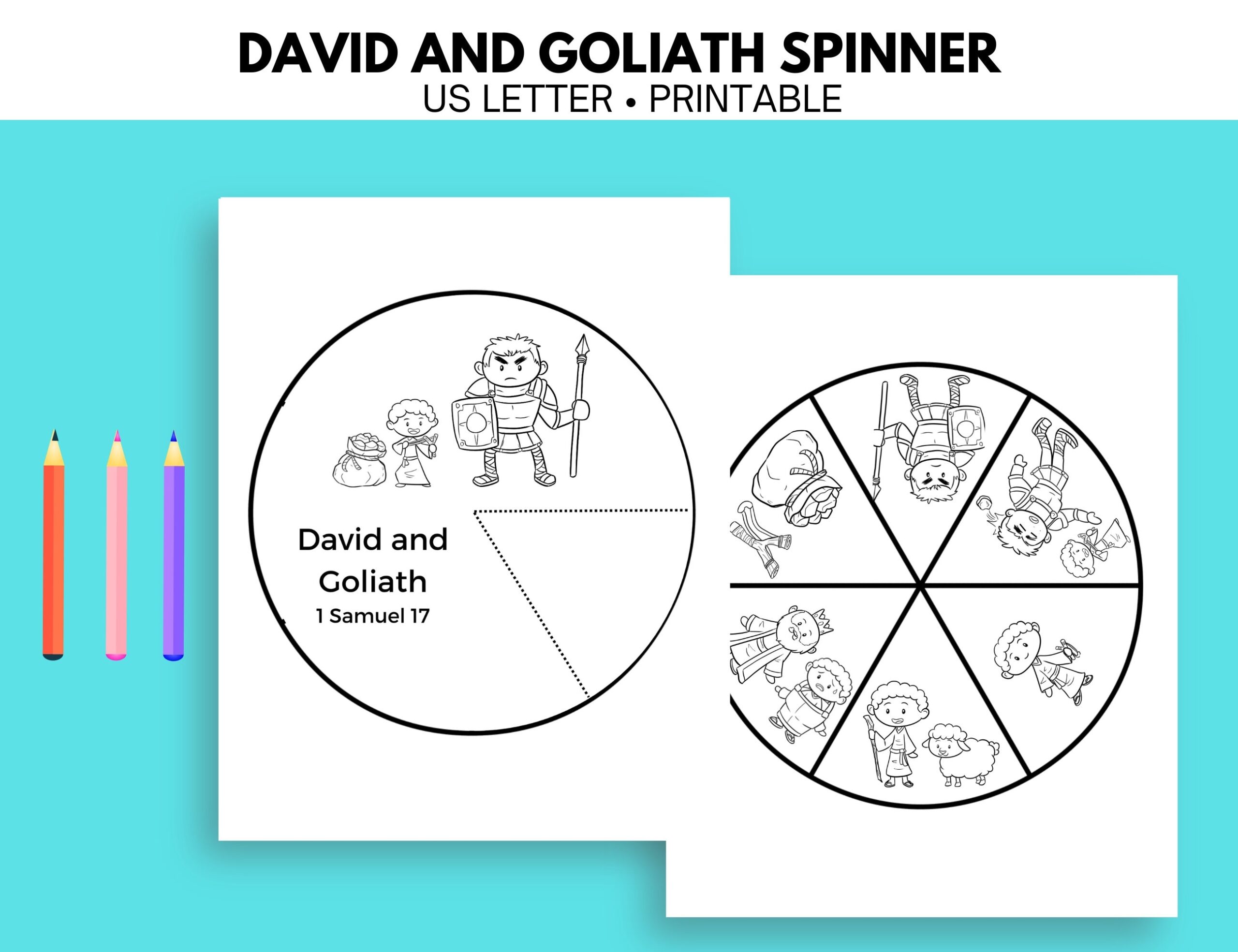 David And Goliath Sunday School Craft Bible Story Activities Kids Spinner Printable Bible Craft Etsy