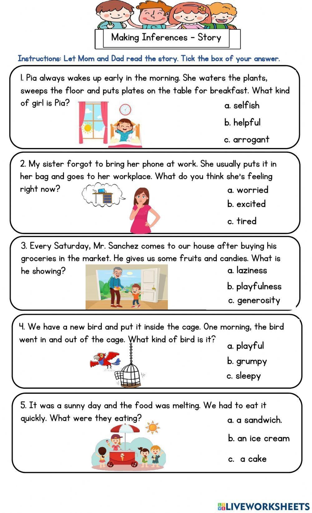 Day 1 Formative Assessment Making Inferences Worksheet Live Worksheets Library