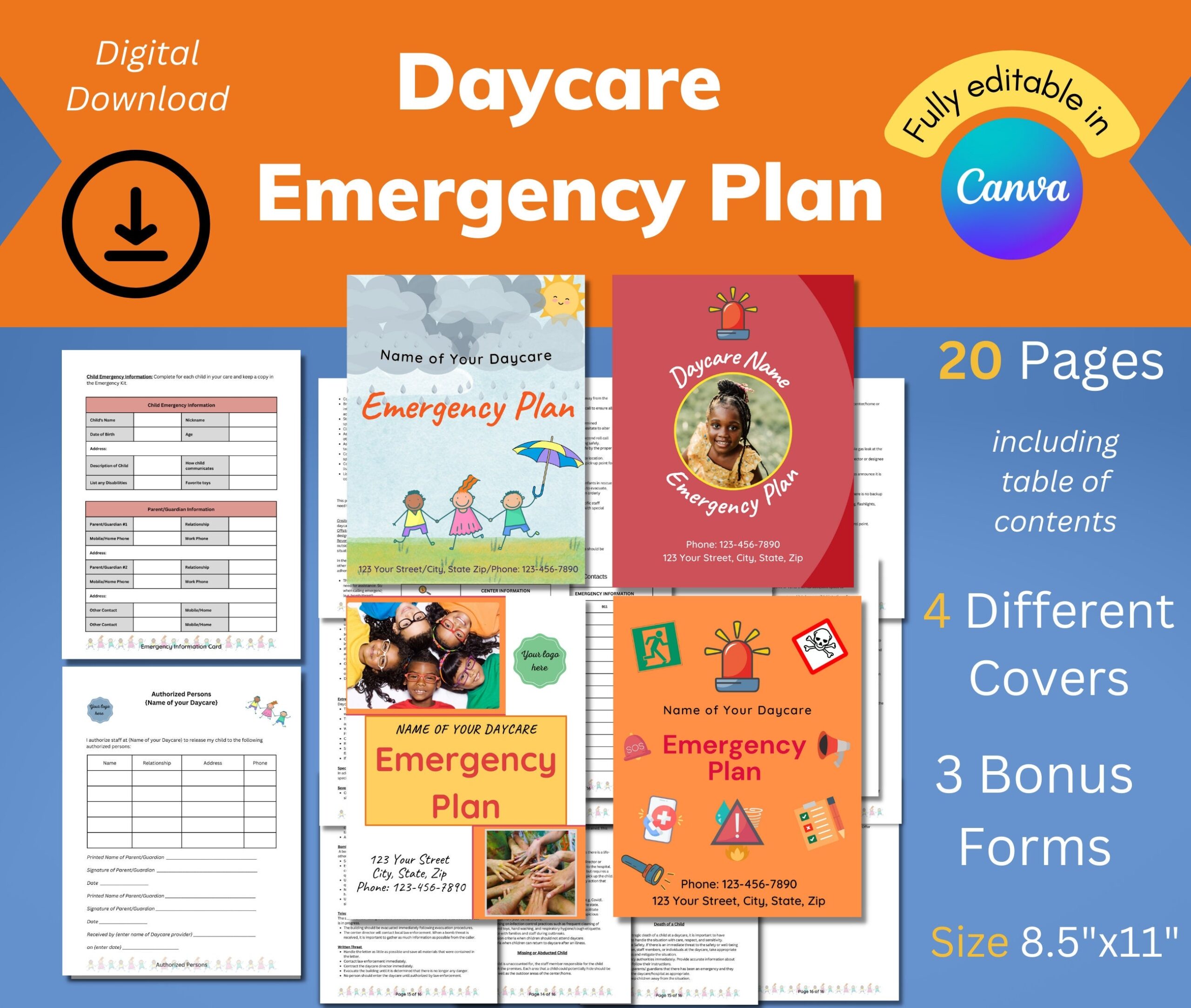 Daycare Emergency Plan Childcare Emergency Plan Daycare Forms Emergency Plan Of Action Evacuation Plan Emergency Preparedness Etsy