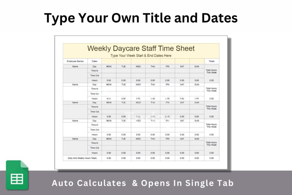 Daycare Employees Work Schedule Daily Weekly Preschool Multiple