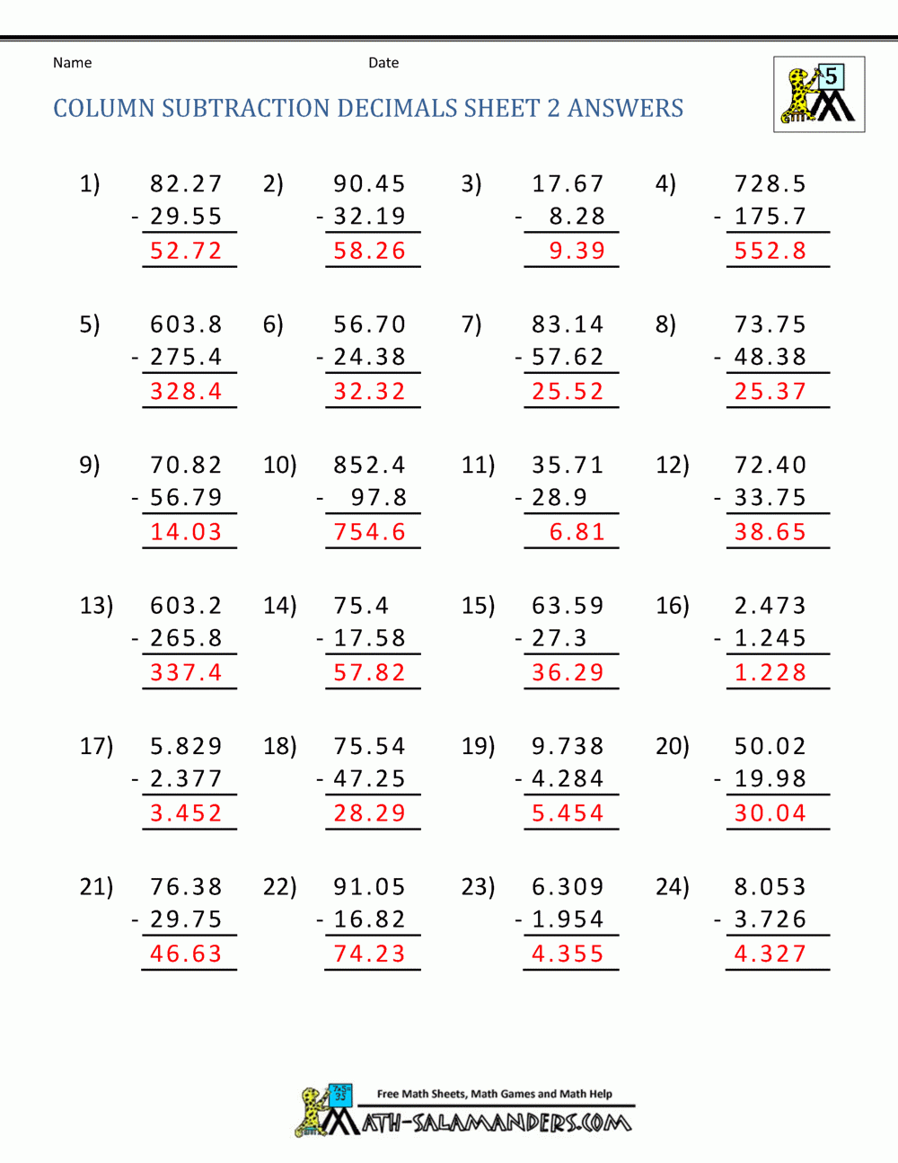 adding and subtracting decimals worksheets pdf