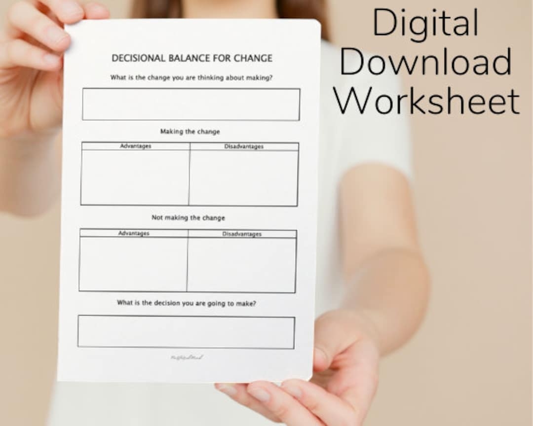 Decisional Balance For Change Worksheet Motivational Interviewing Pros And Cons Etsy