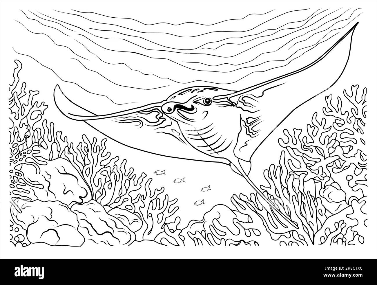 Deep Sea Manta Ray Coloring Page Cartoon Stingray Linear Illustration For Coloring Stock Vector Image U0026 Art Alamy