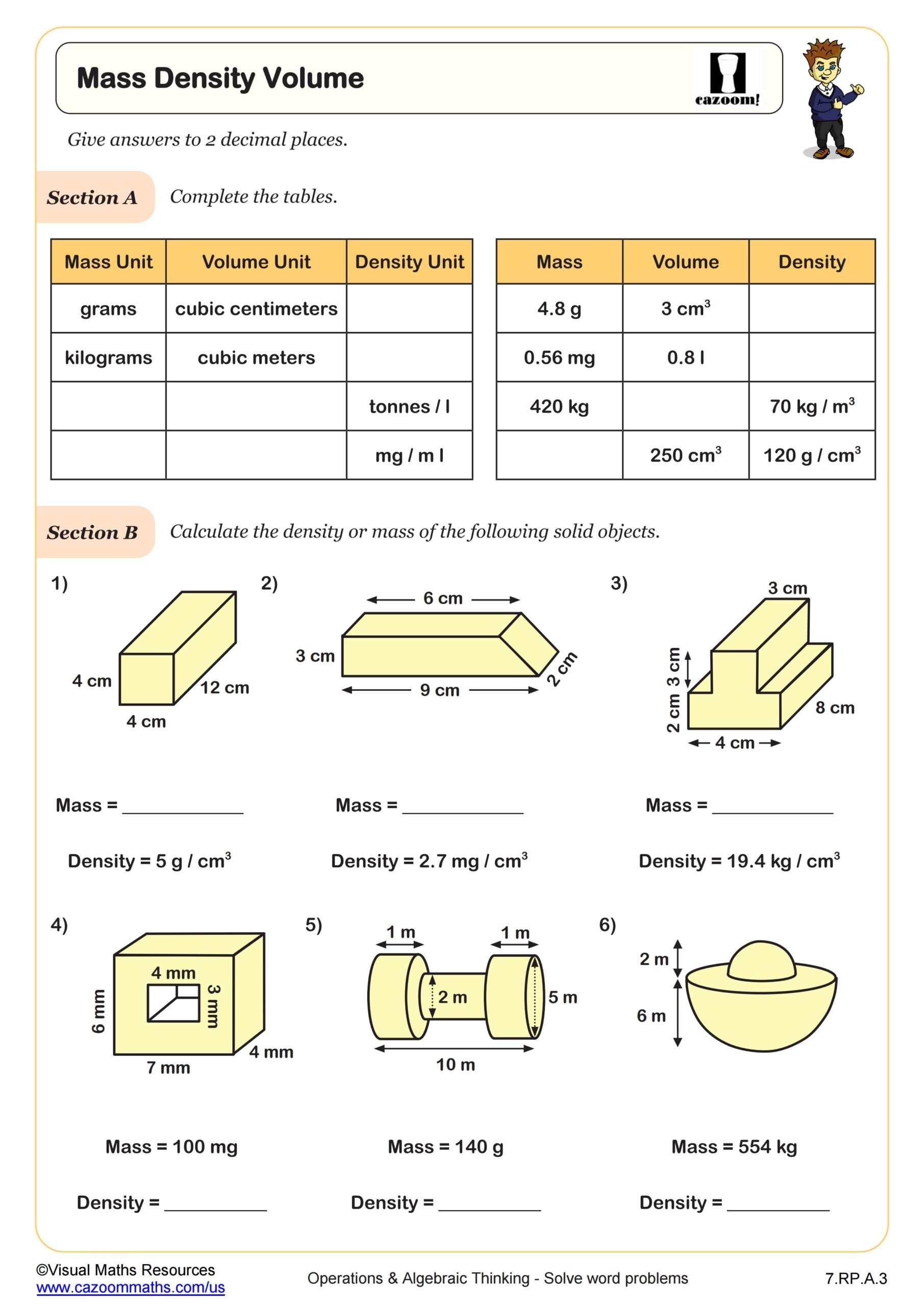 Density Mass And Volume Worksheet 7th Grade PDF Worksheets