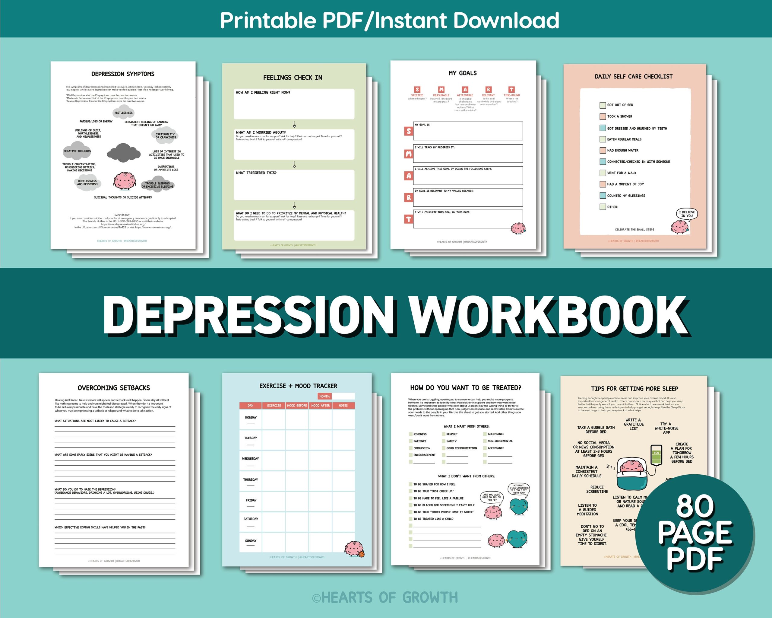 Depression Workbook Mental Health Journal Therapy Bundle CBT 